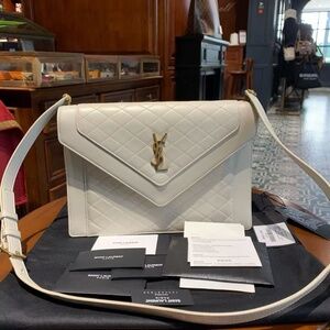 N16 Slightly Used Saint Laurent Gaby White Sheep Leather Envolope Bag